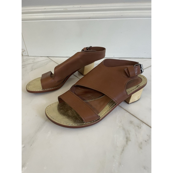 Anthropologie Shoes - Leifsdottir Anthropologie Brown Leather Low Block Heel Sandals Size Euro 36 US 6